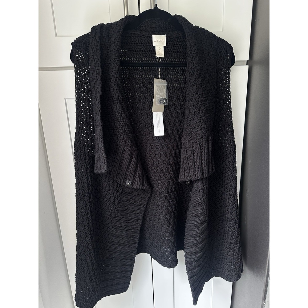 Chico's Convertible Ramsey Sweater Vest Size 2 Black Chunky Knit NWT $89